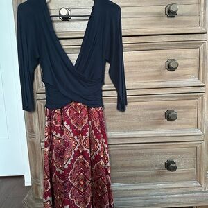 Navy and Red Patterned Dress